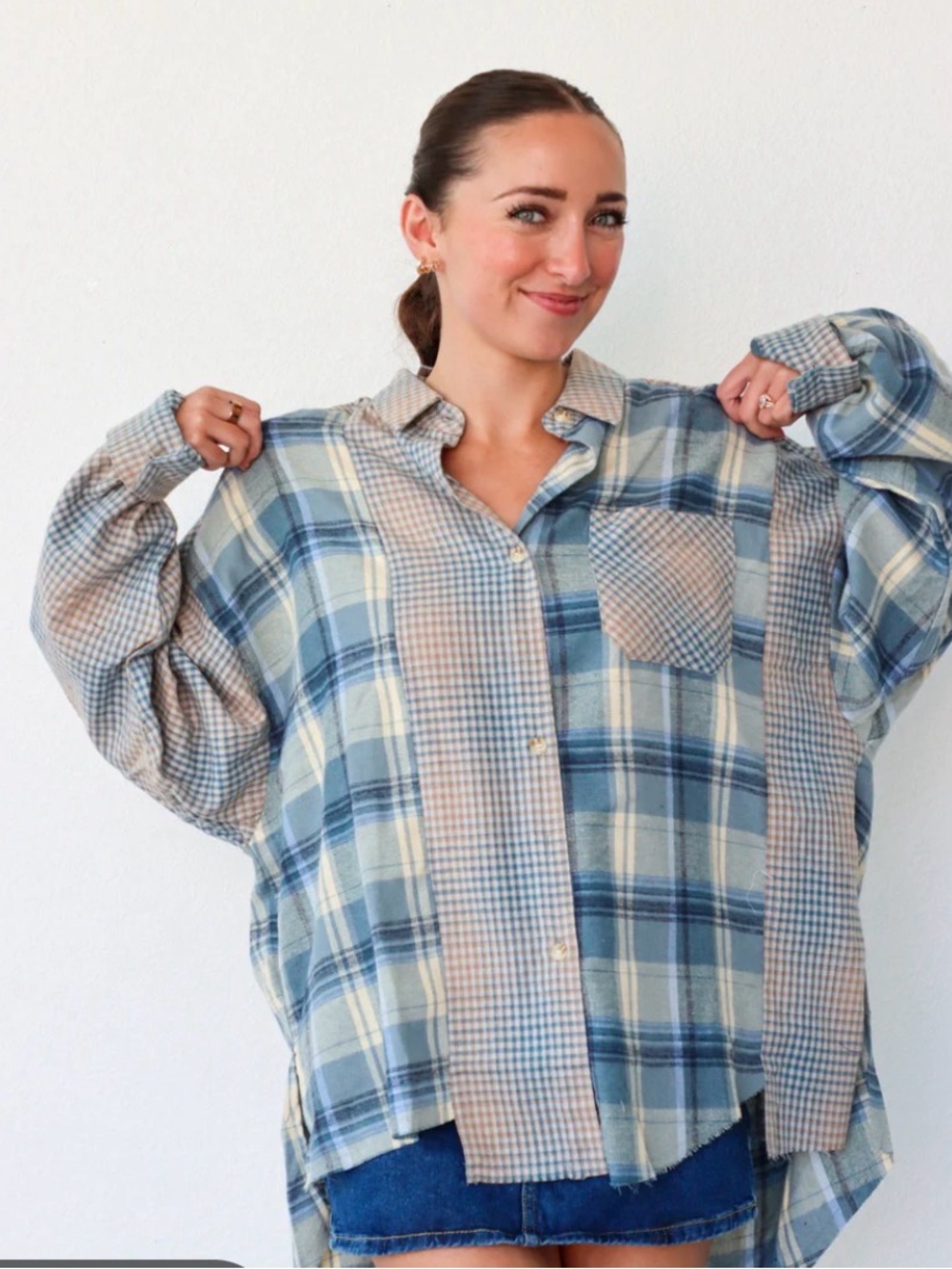 Light Blue Plaid Button-Down Shirt